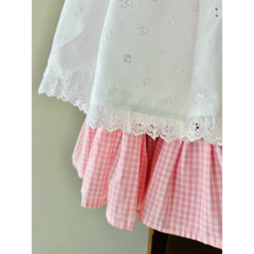 Vintage Handmade Easter Pinafore W/ Bloomers 3 Pc Dress Girls 6-8 Pink Gingham - Picture 6 of 16